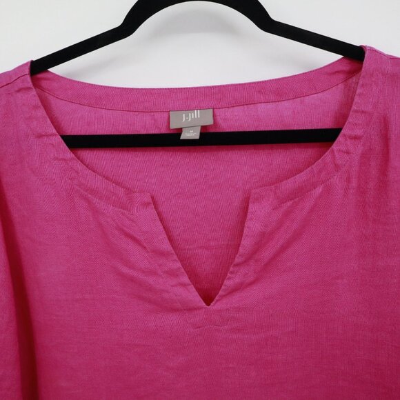 J. Jill Linen Top Women M Pink Lagenlook Boho Barbie Bright Resort Coastal Beach - Picture 9 of 15